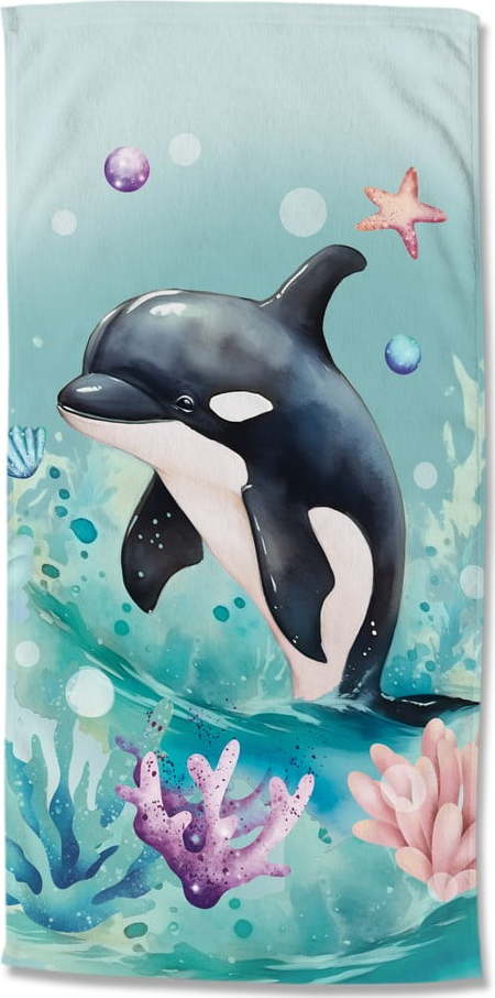 Modrá dětská sametová plážová osuška 75x150 cm Splash – Good Morning GOOD MORNING