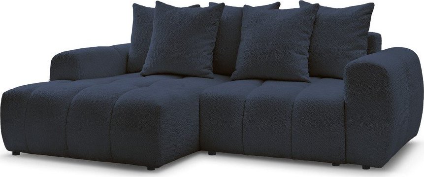 Modrá rozkládací/s úložným prostorem rohová pohovka z textilie bouclé (levý roh/s lenoškou) Roxelane – Bobochic Paris Bobochic Paris