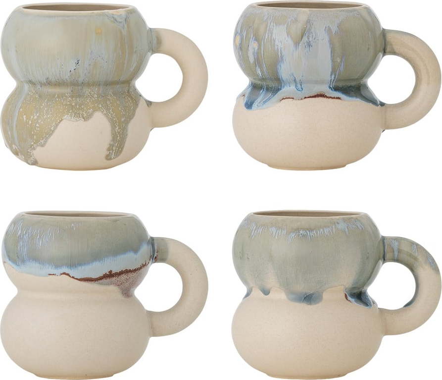 Modré/krémové hrnky v sadě 4 ks z kameniny 400 ml Luna – Bloomingville Bloomingville