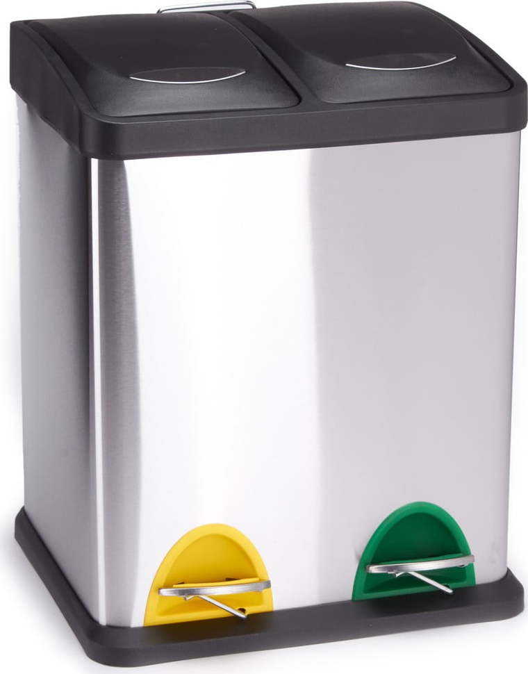 Ocelový odpadkový koš 2x8 l na tříděný odpad/nášlapný v matně stříbrné barvě Tri Selectif – MSV MSV