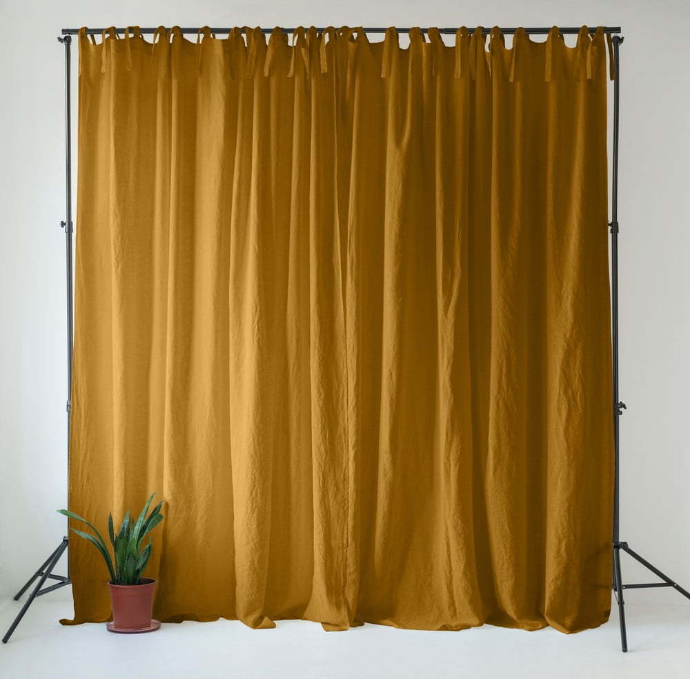 Okrově žlutý/hnědý lněný závěs 140x330 cm Bronze – Linen Tales Linen Tales