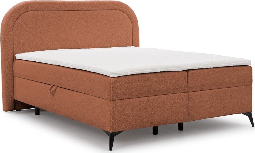 Oranžová boxspring postel s úložným prostorem 200x200 cm Ornes – Ropez Ropez