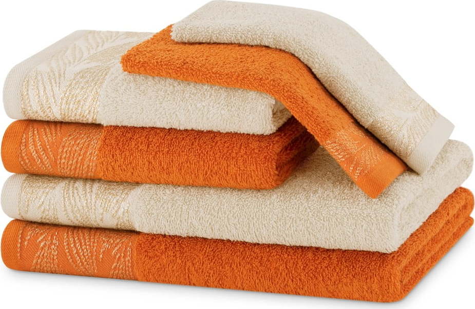 Oranžové/béžové froté bavlněné ručníky a osušky v sadě 6 ks Allium – Restilo Restilo