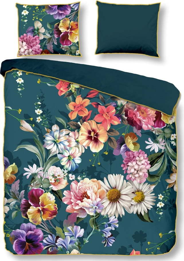 Povlečení na dvoulůžko/prodloužené z bavlněného saténu v petrolejové barvě 240x220 cm Novara – Descanso Descanso