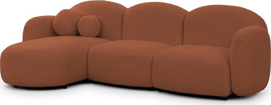 Rohová pohovka z textilie bouclé v terakotové barvě (levý roh/s lenoškou) Orbit – Ropez Ropez