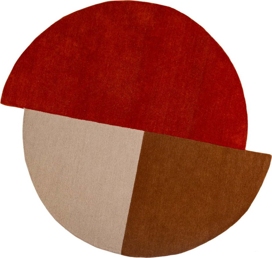 Ručně tkaný vlněný kulatý koberec v cihlové barvě ø 150 cm Mia Segment – Flair Rugs Flair Rugs