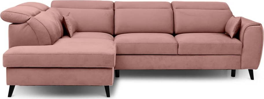 Růžová sametová rozkládací/s úložným prostorem rohová pohovka (levý roh/do L) Noble – ELTAP ELTAP