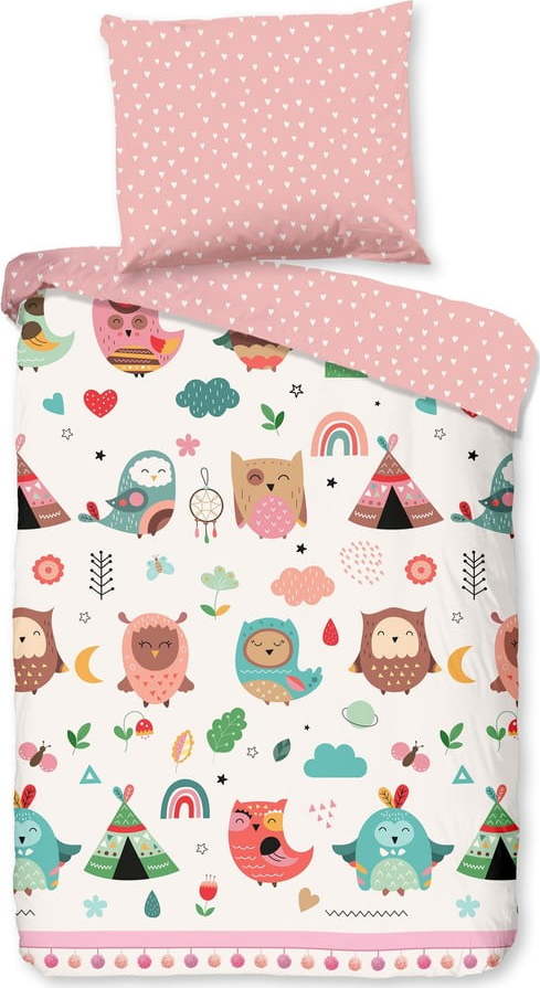 Růžové bavlněné dětské povlečení do postýlky 100x135 cm Wise – Good Morning GOOD MORNING