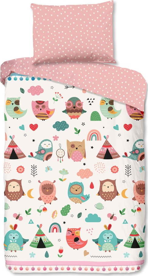 Růžové bavlněné dětské povlečení na jednolůžko 140x200 cm Wise – Good Morning GOOD MORNING