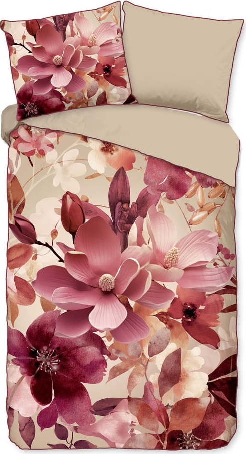 Růžové/béžové povlečení na jednolůžko/prodloužené z bavlněného saténu 140x220 cm Chaja – Descanso Descanso