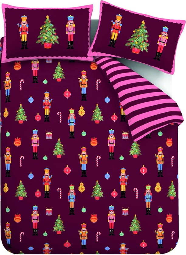 Růžové/fialové povlečení na dvoulůžko 200x200 cm Nutcracker Stripe – Catherine Lansfield Catherine Lansfield