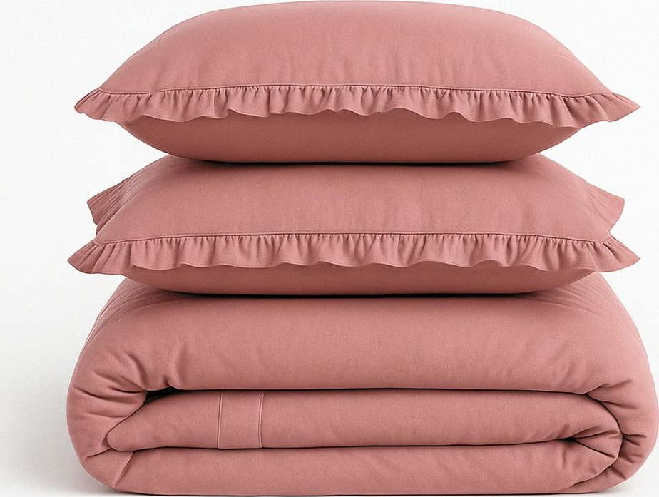 Růžové povlečení na dvoulůžko/prodloužené z bavlny Renforcé 240x220 cm Ruffle Striped – Mila Home Luxury Mila Home Luxury