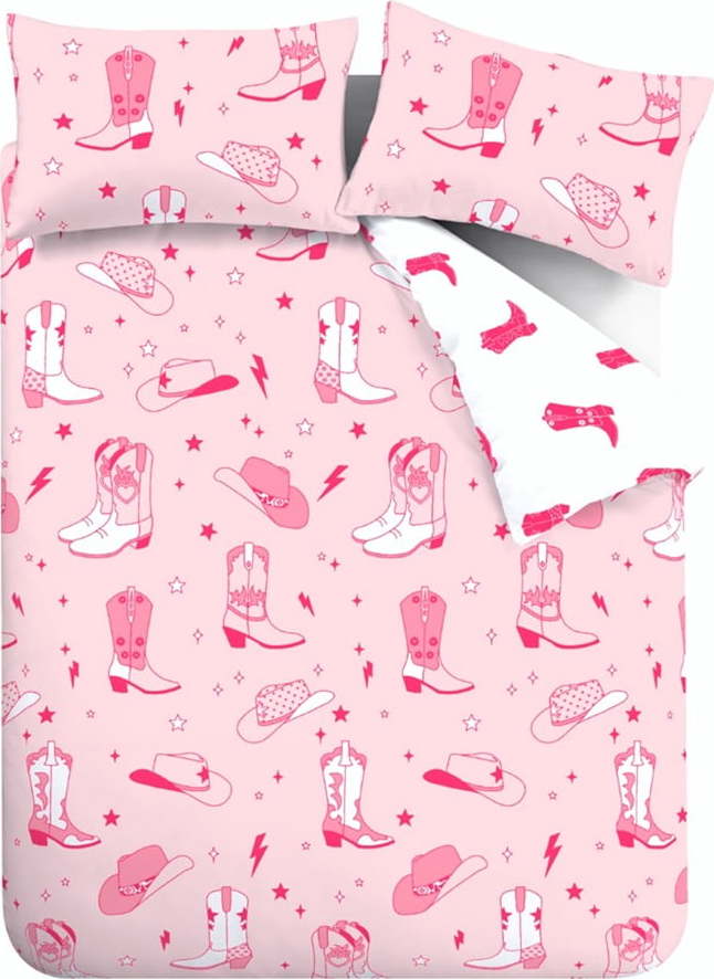 Růžové povlečení na jednolůžko 135x200 cm Cowgirl Boot – Sassy B Sassy B
