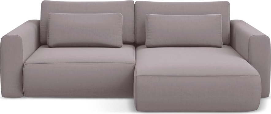 Sametová rozkládací/s úložným prostorem rohová pohovka v levandulové barvě (pravý roh/s lenoškou) Kapua – Makamii Makamii