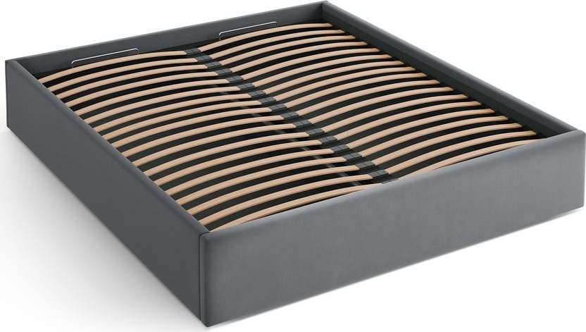 Šedá čalouněná dvoulůžková postel s úložným prostorem/bez čela s roštem 200x200 cm Susan – Micadoni Micadoni
