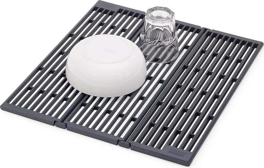 Šedá nastavitelná plastová odkapávací mřížka na dřez 43x13 cm Platform – Joseph Joseph