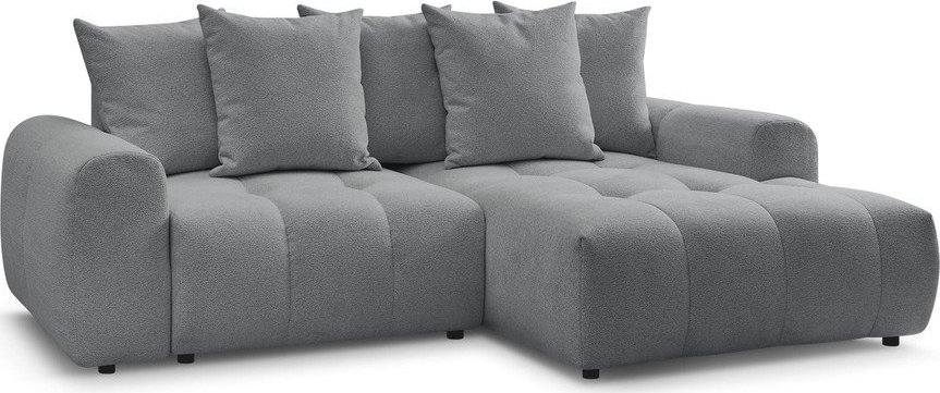 Šedá žinylková rozkládací/s úložným prostorem rohová pohovka (pravý roh/s lenoškou) Roxelane – Bobochic Paris Bobochic Paris