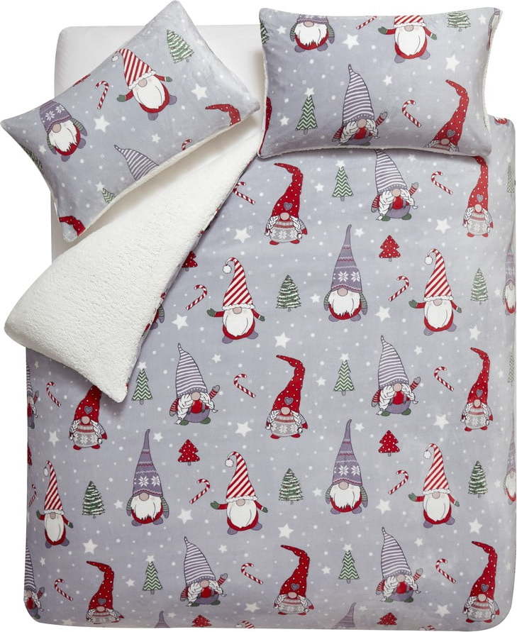 Šedé povlečení na dvoulůžko/prodloužené z mikroplyše 230x220 cm Festive Gnomes – Catherine Lansfield Catherine Lansfield