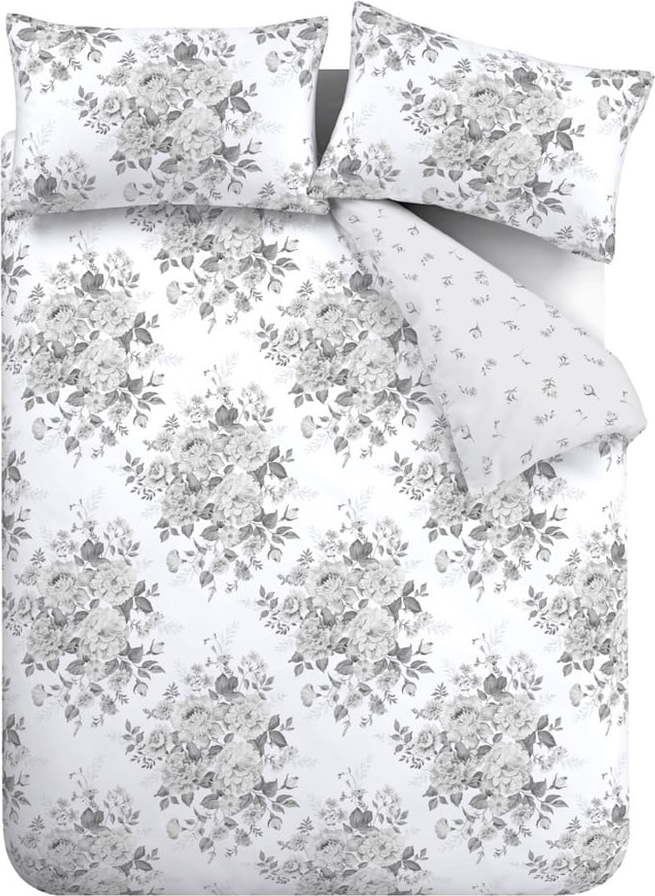 Šedé povlečení na jednolůžko 135x200 cm Elinda Floral – Catherine Lansfield Catherine Lansfield