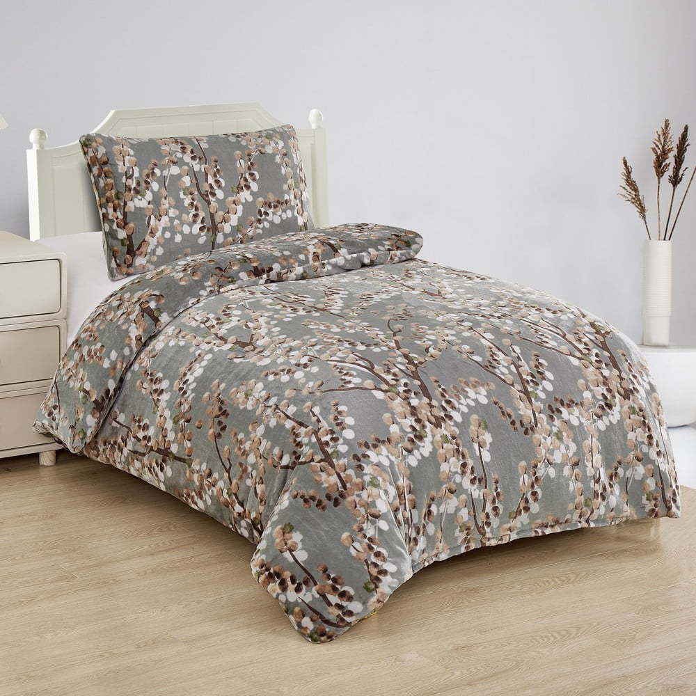 Šedé povlečení na jednolůžko z mikroplyše 140x200 cm Branches – My House My House