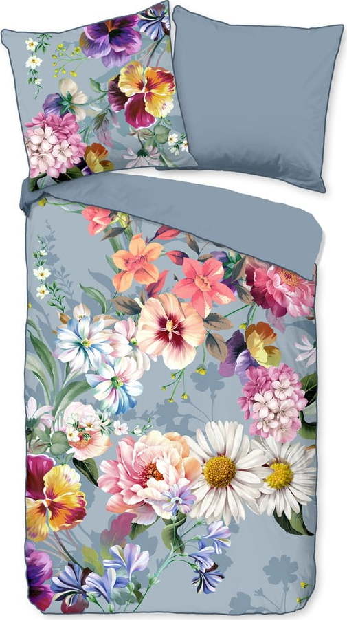 Šedé povlečení na jednolůžko z organické bavlny Descanso Sunflower