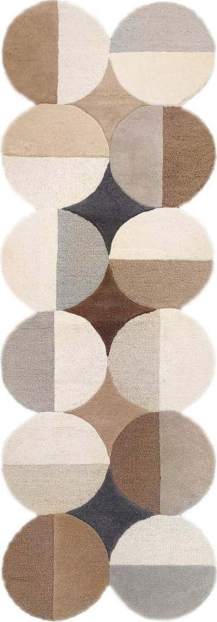 Šedobéžový ručně tkaný vlněný běhoun 80x230 cm Mia Ellipse – Flair Rugs Flair Rugs