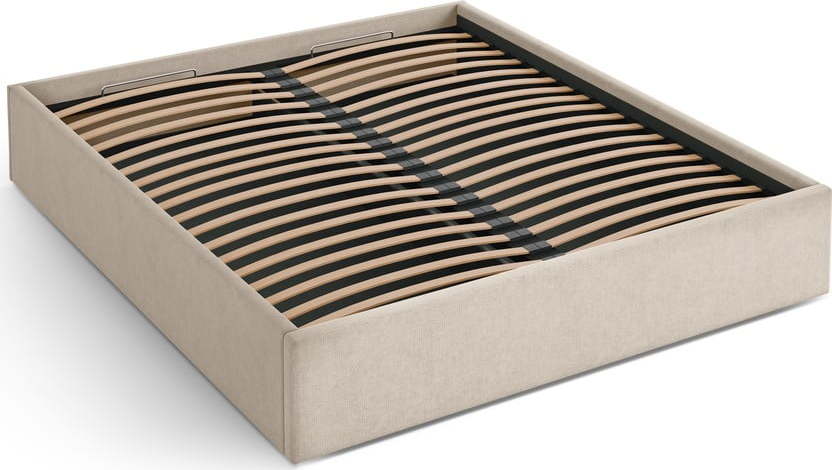 Světle hnědá čalouněná dvoulůžková postel s úložným prostorem/bez čela s roštem 200x200 cm Susan – Micadoni Micadoni