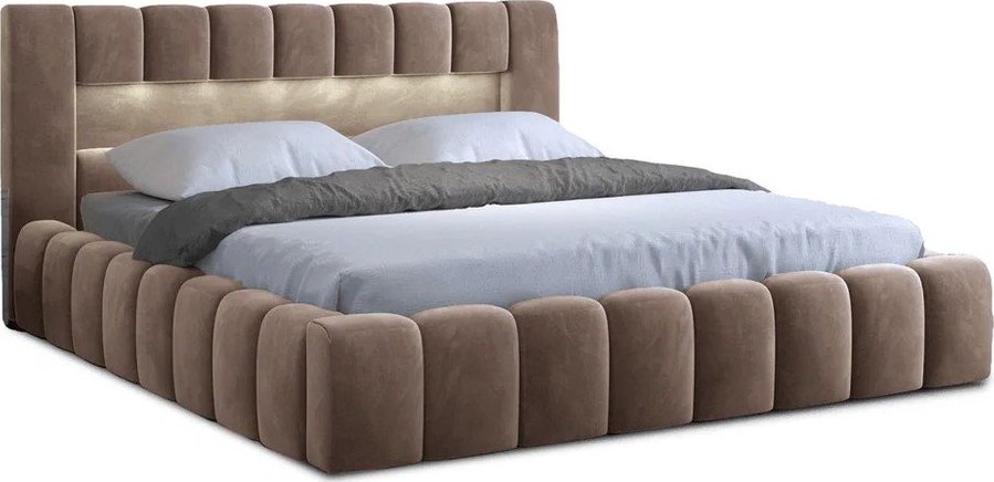 Světle hnědá čalouněná dvoulůžková postel s úložným prostorem s roštem 160x200 cm Lamica – ELTAP ELTAP