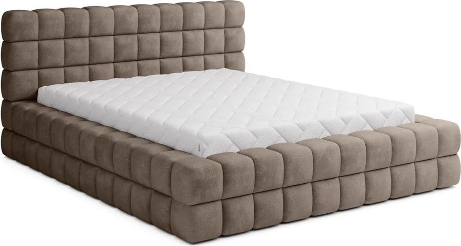 Světle hnědá čalouněná dvoulůžková postel s úložným prostorem s roštem 180x200 cm Dizzle – ELTAP ELTAP