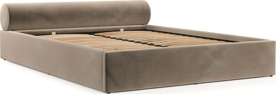 Světle hnědá čalouněná dvoulůžková postel s úložným prostorem s roštem 180x200 cm Solvo – Maison de Rêve Maison de Reve