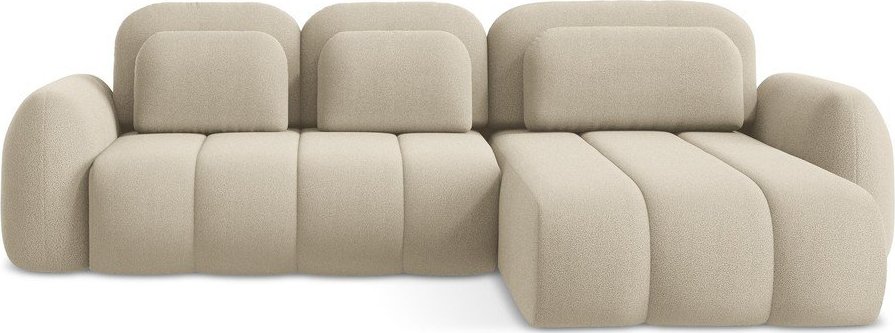 Světle hnědá rozkládací/s úložným prostorem rohová pohovka z textilie bouclé (pravý roh/s lenoškou) Pele – Makamii Makamii