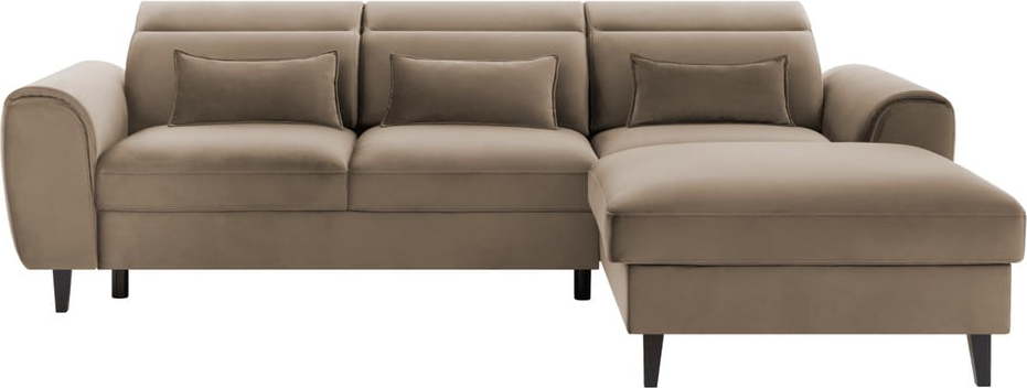 Světle hnědá sametová rozkládací/s úložným prostorem rohová pohovka (pravý roh/s lenoškou) Foble – ELTAP ELTAP