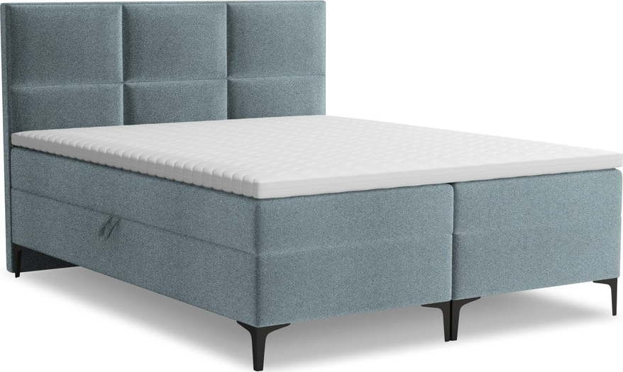 Světle modrá boxspring postel s úložným prostorem 180x200 cm Pakalana – Makamii Makamii