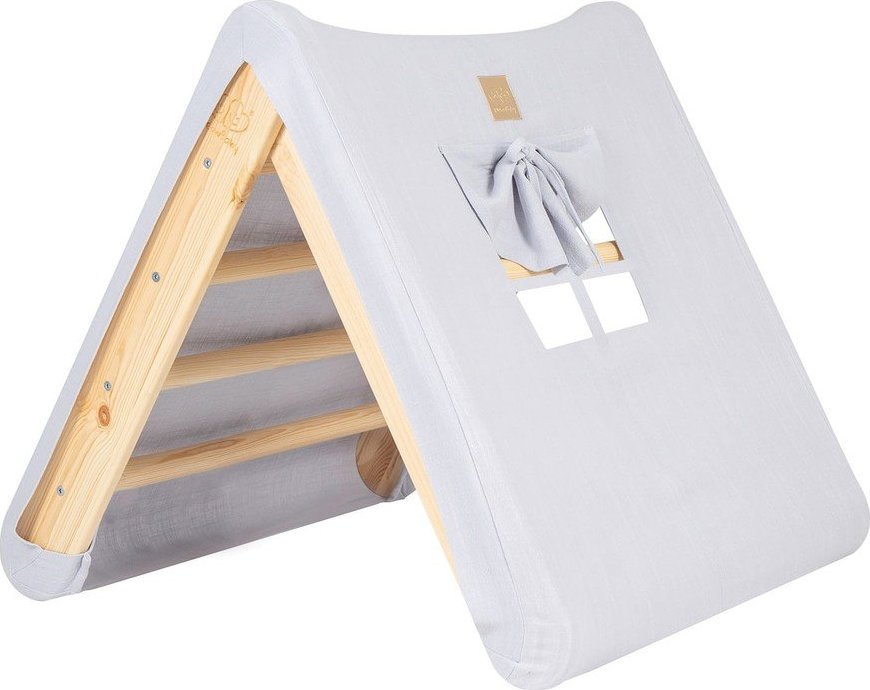 Světle modrý/v přírodní barvě pikler trojúhelník z borovicového dřeva 61x60x60 cm Montessori – Meowbaby MeowBaby