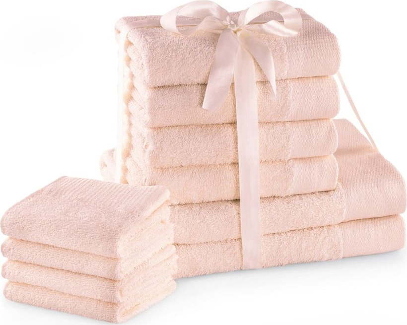 Světle růžové froté bavlněné ručníky a osušky v sadě 10 ks Amari – Restilo Restilo