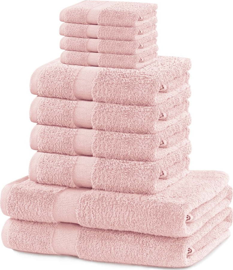 Světle růžové froté bavlněné ručníky a osušky v sadě 10 ks Marina – Restilo Restilo