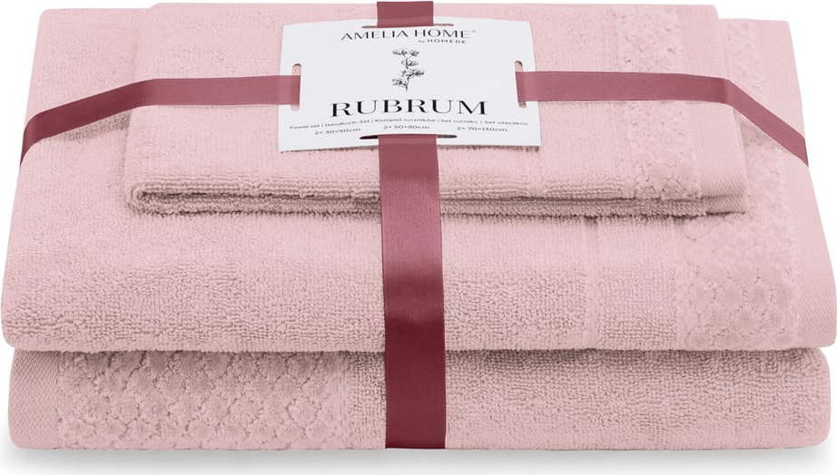 Světle růžové froté bavlněné ručníky a osušky v sadě 3 ks Rubrum – Restilo Restilo