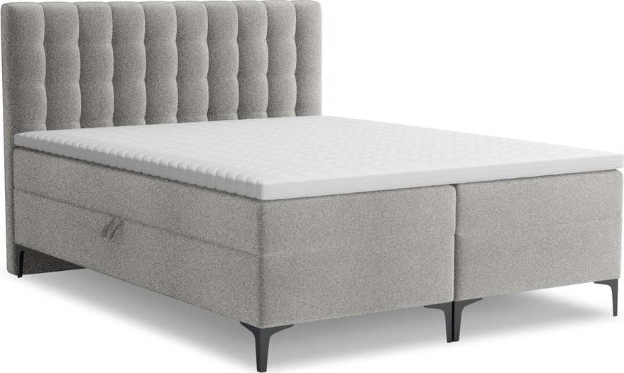 Světle šedá boxspring postel s úložným prostorem 180x200 cm Puhala – Makamii Makamii