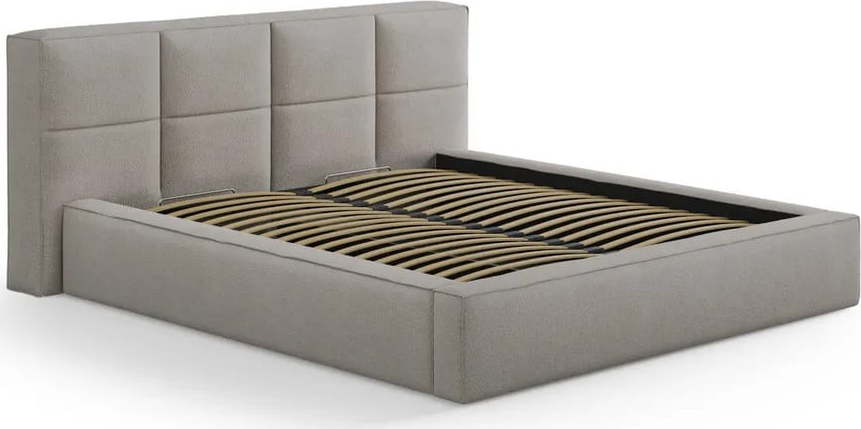 Světle šedá čalouněná dvoulůžková postel s úložným prostorem s roštem 140x200 cm Simon Darren – Micadoni Micadoni