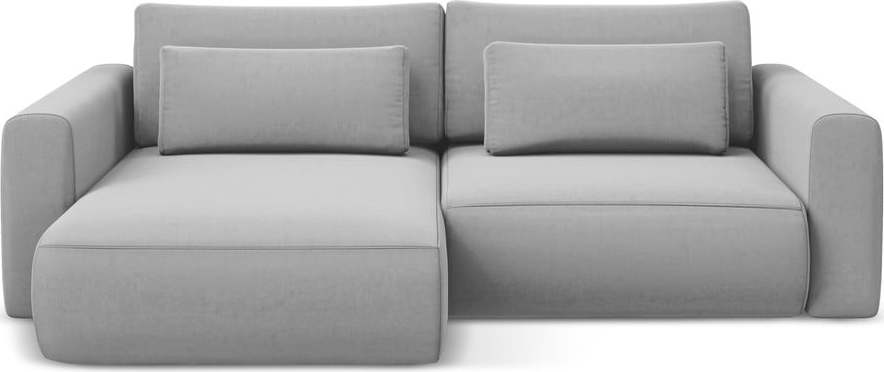 Světle šedá sametová rozkládací/s úložným prostorem rohová pohovka (levý roh/s lenoškou) Kapua – Makamii Makamii