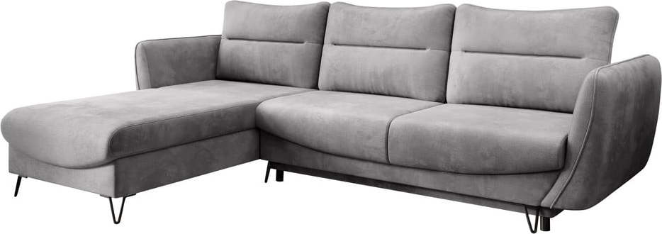 Světle šedá sametová rozkládací/s úložným prostorem rohová pohovka (levý roh/s lenoškou) Silva – ELTAP ELTAP