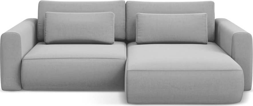 Světle šedá sametová rozkládací/s úložným prostorem rohová pohovka (pravý roh/s lenoškou) Kapua – Makamii Makamii