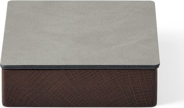Světle šedý/hnědý dřevěný/z eko kůže úložný box s víkem/dekorativní 11x11x3
