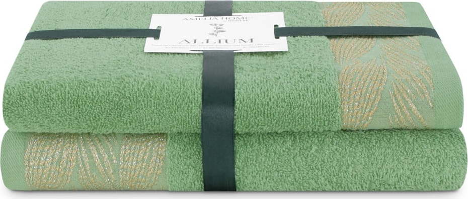 Světle zelené froté bavlněné ručníky a osušky v sadě 2 ks Allium – Restilo Restilo