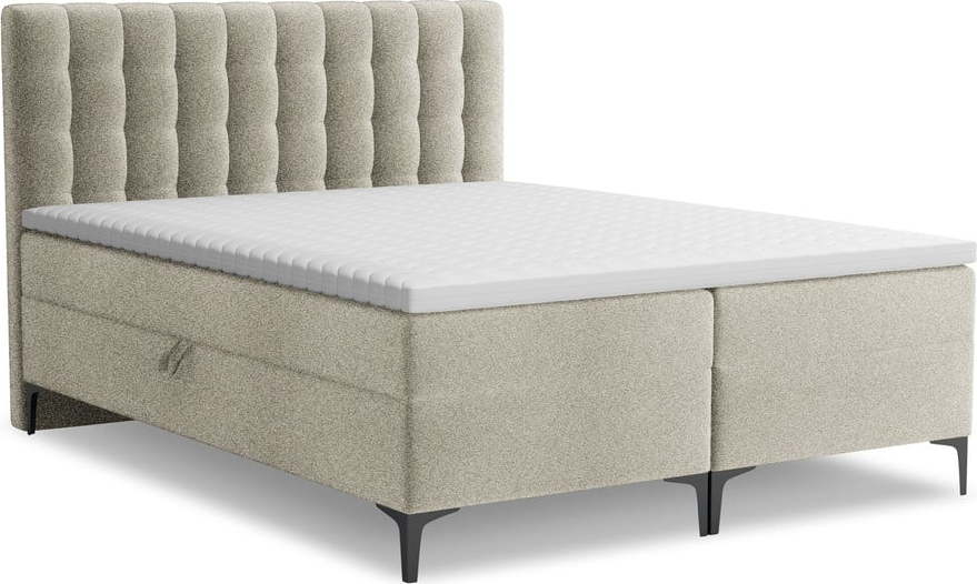 Taupe boxspring postel s úložným prostorem 160x200 cm Puhala – Makamii Makamii