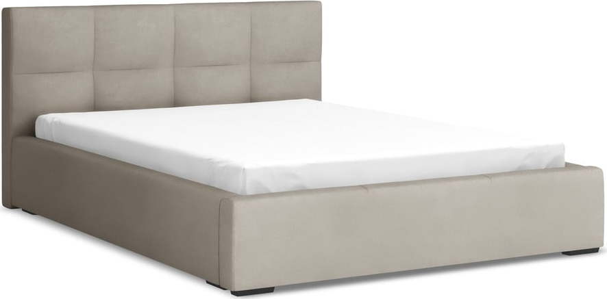 Taupe sametová čalouněná dvoulůžková postel s úložným prostorem s roštem 140x200 cm Hiko – Makamii Makamii