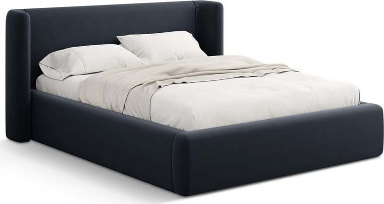 Tmavě modrá čalouněná dvoulůžková postel s úložným prostorem s roštem 160x200 cm Jason – Windsor & Co Sofas Windsor & Co Sofas