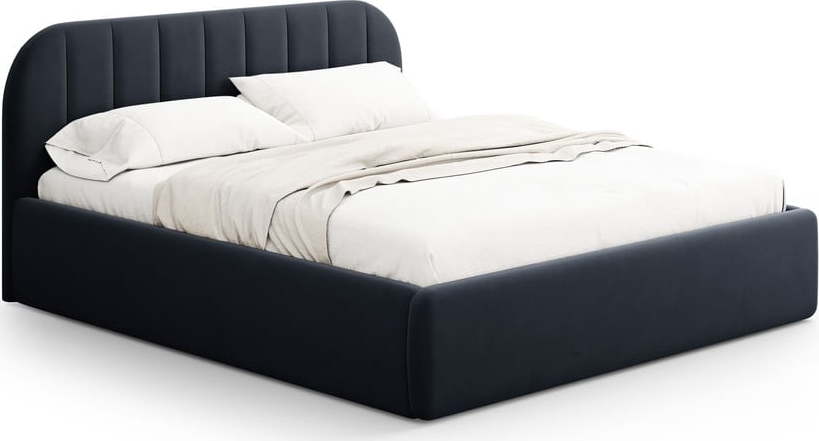 Tmavě modrá čalouněná dvoulůžková postel s úložným prostorem s roštem 160x200 cm Juno – Windsor & Co Sofas Windsor & Co Sofas