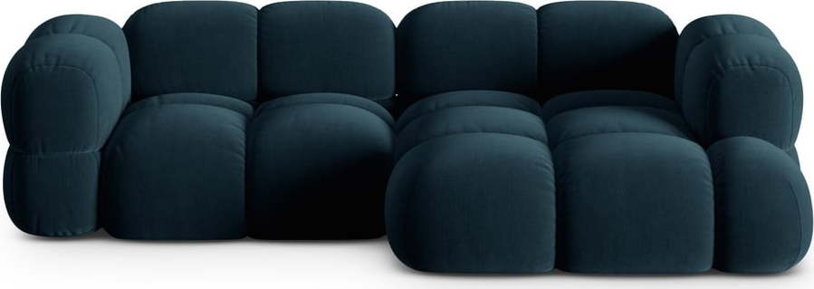 Tmavě modrá sametová rohová pohovka (pravý roh/s lenoškou) Loretto – Cosmopolitan Design Cosmopolitan design