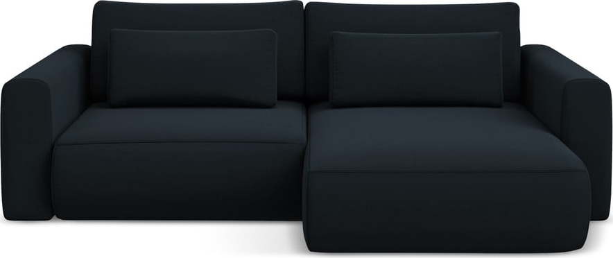 Tmavě modrá sametová rozkládací/s úložným prostorem rohová pohovka (pravý roh/s lenoškou) Kapua – Makamii Makamii